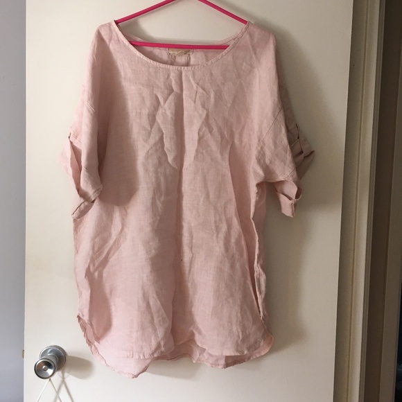 LEMONWOOD Pale Pink Linen Oversized Cuff Sleeve Blouse S M L XL One Size - Picture 1 of 7